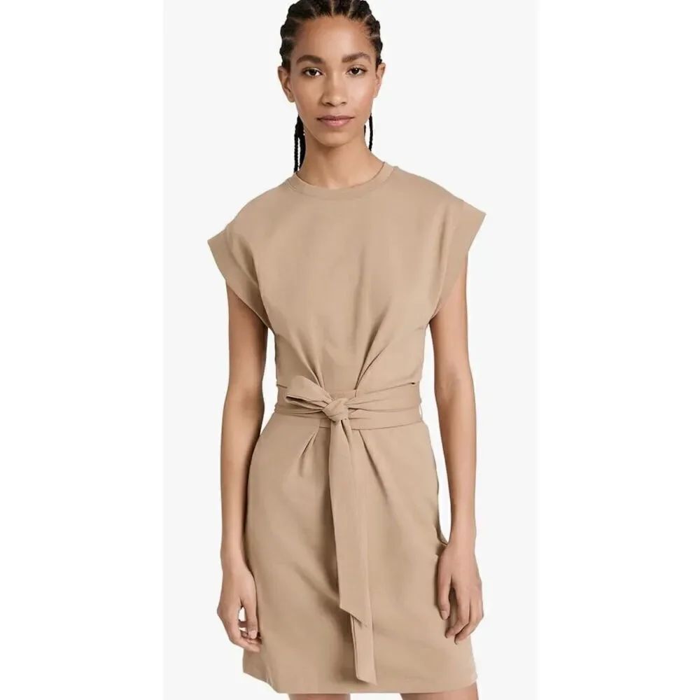 Vince Short Sleeve Tie Waist 100% Cotton Dress in Almond NWT Size XL